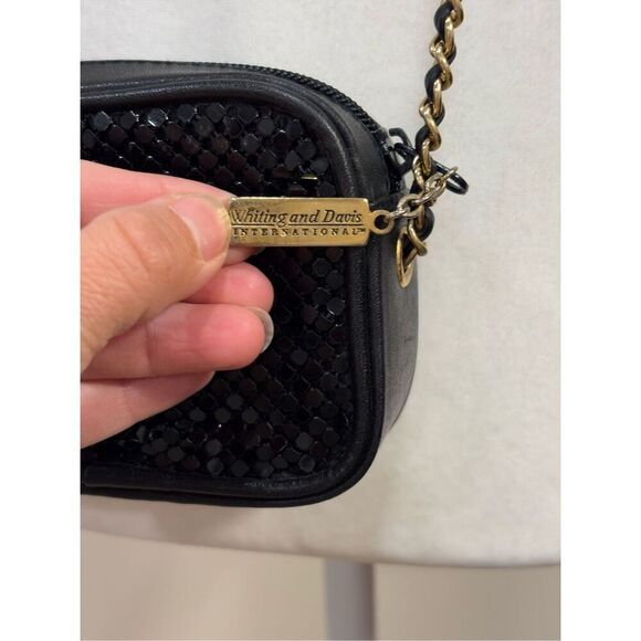 Whiting & Davis International Women's Black Gold Chain Mesh Purse Crossbody Bag - Picture 2 of 3